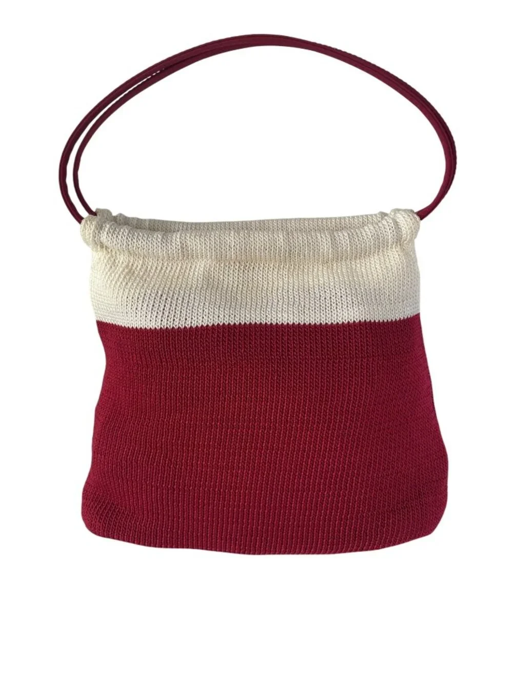 The Sak Hobo Purse Handbag Tote Red White Colorblock Nylon Knit Casual